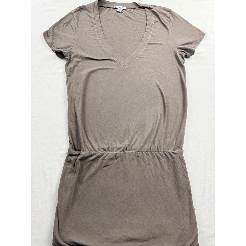 James Perse Standard Womens V-Neck Short Sleeve T-Shirt Dress Taupe Size 2